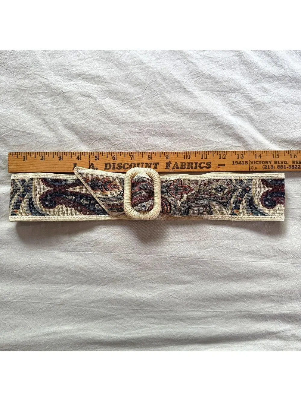 Vintage Paisley Woven Tapestry Cinch Belt Boho Cottagecore 34 in